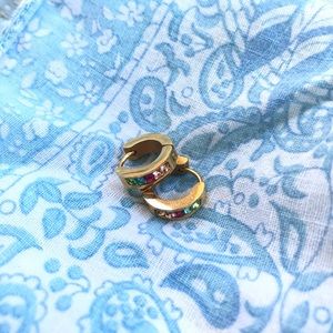 Rainbow Jeweled Huggie Earrings